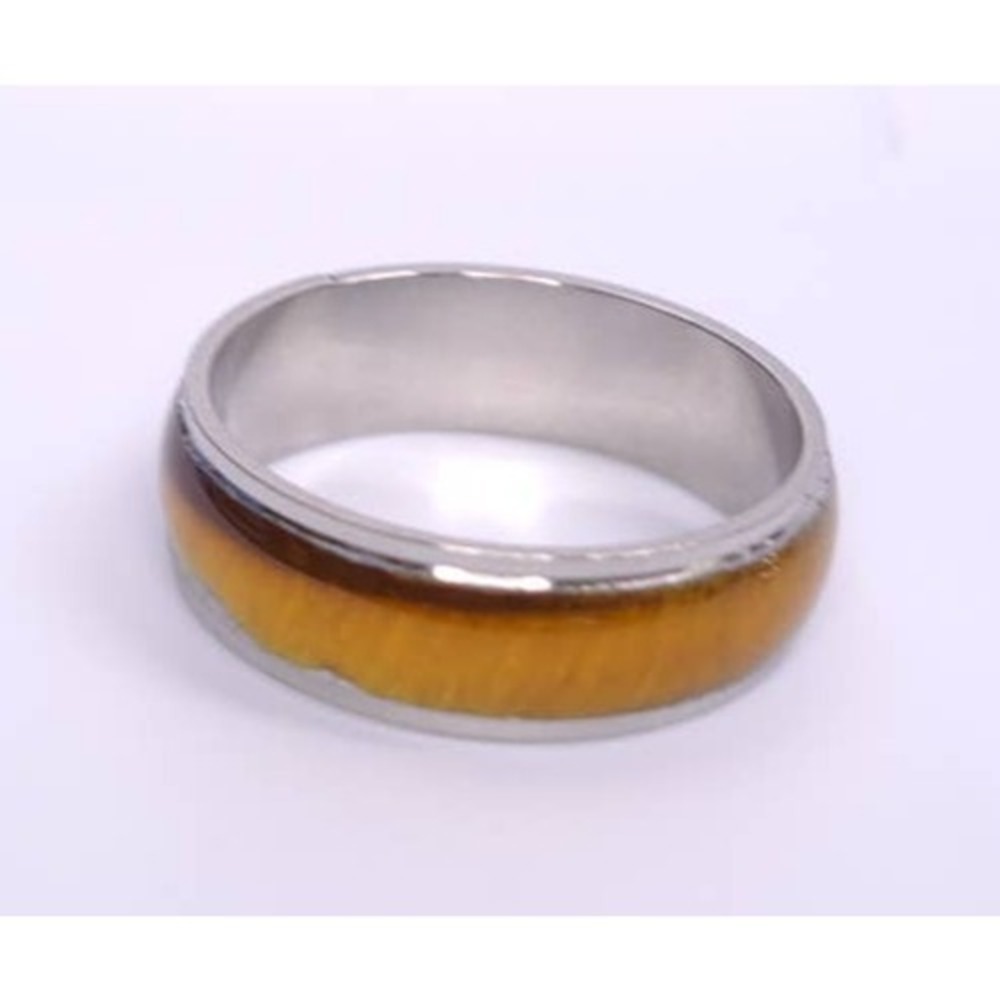 New Stainless Steel Faux Yellow Tiger Eye Band Ring Plus Size 11 SilverTone